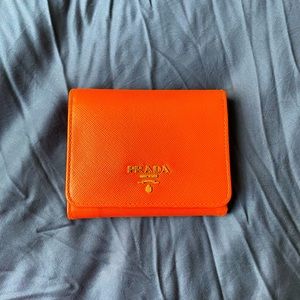 Prada Trifold Saffiano Orange leather wallet